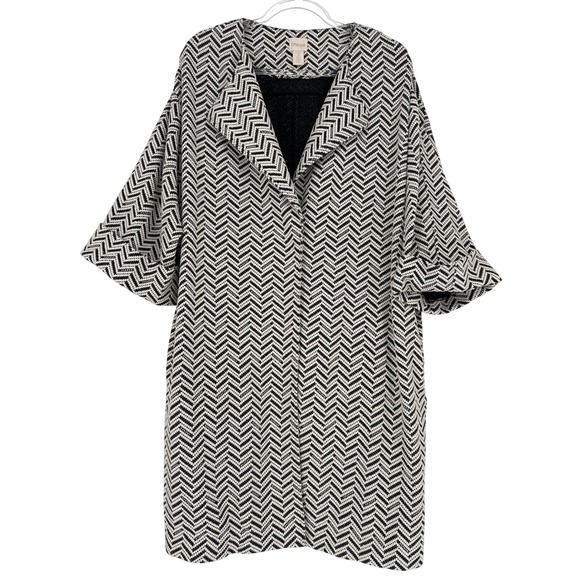 Chico's Jackets & Blazers - Chicos Chevron Longline Jacket Black White Open Front Snap Cardigan Women Size 3